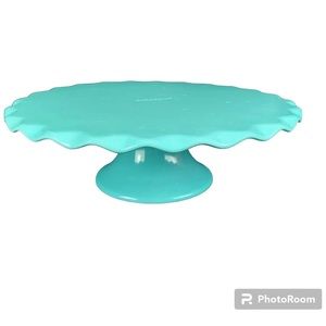 Susie Cakes Cake Cupcakes Dessert Stand Platter Teal Removable Base Ruffle Edge